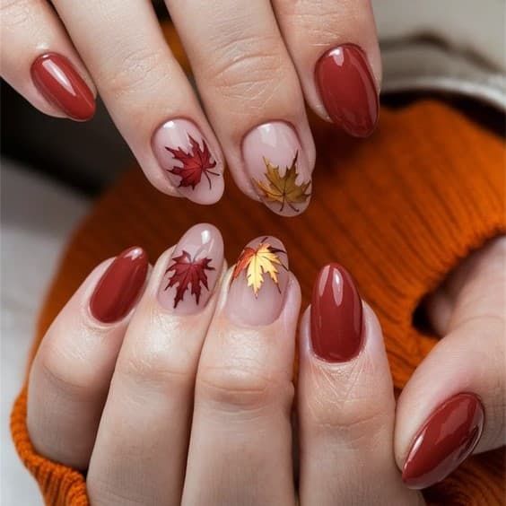 Warm autumn leaf manicure